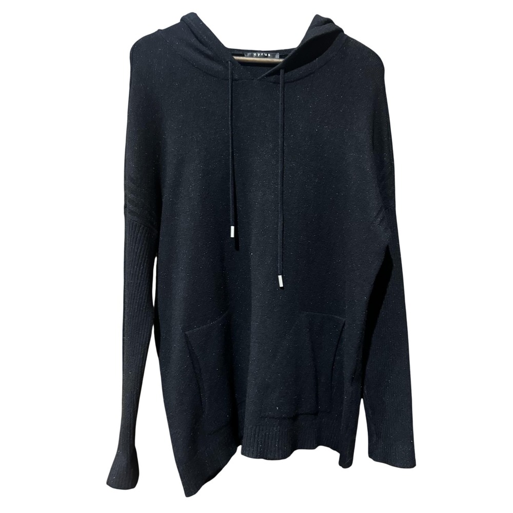Cyrus Sweater Womens Small Black Hooded Knit Pullover Kangaroo Pocket Cozy